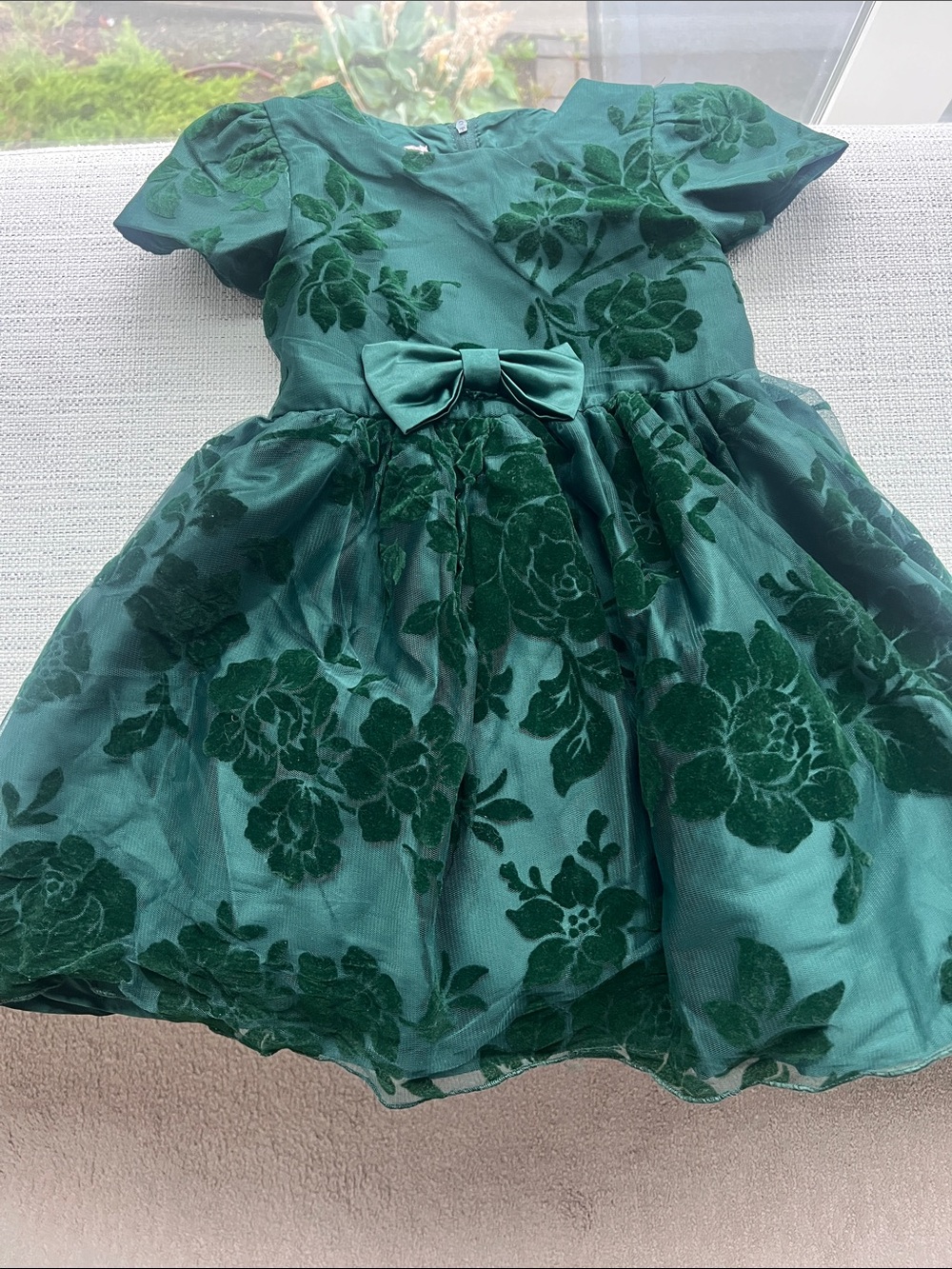 Skatie Emerald Green Floral Velvet Bow Dress
